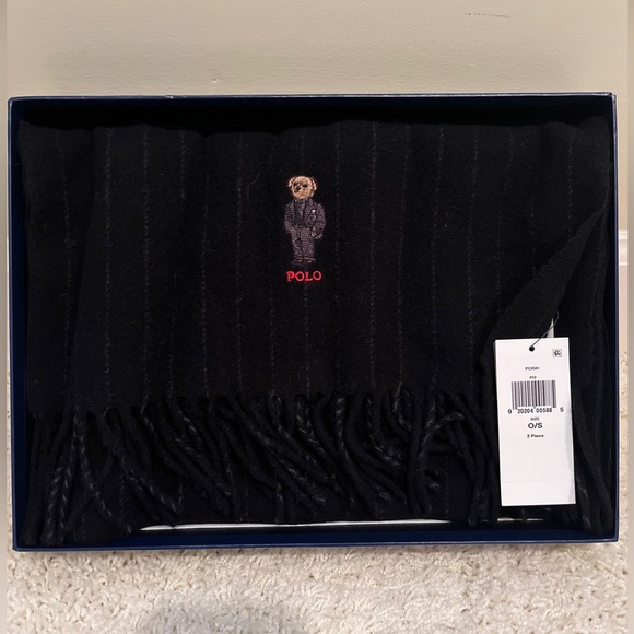 NWT Polo Ralph Lauren Mens Logo Classic Wool Bear Scarf Hat Set Italy - Picture 3 of 10